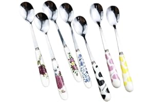 2pcs Mixed Color Ceramic Handle Spoon/Fork Small for Stirring Fruit Cute Design Home