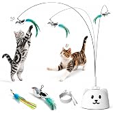 Interactive Cat Toys for Indoor Cats, 360&deg; Automatic Spin Flying Bird Wand | 8cm Suction Cup &amp; Weighted Base, Silicone-Protected Rod, USB Rechargeable with Replaceable Feather &amp; Streamer Attachments