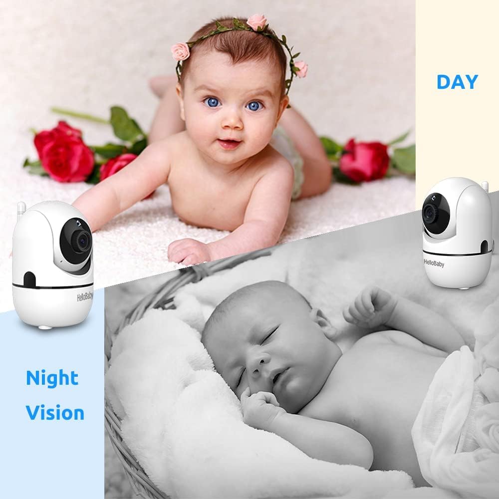 HelloBaby Baby Monitor 2 Cameras with Mount, Upgrade 5’’ Screen 26-Hour Battery Life, Crib Baby Monitor Mount Without Tools or Wall Damage