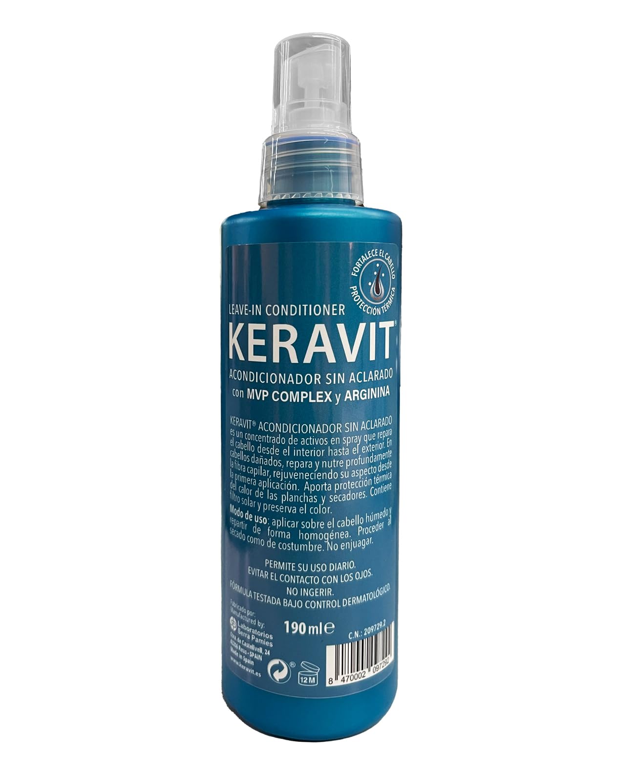 KERAVIT Leave-in Conditioner 190 ml with MVP Complex and Arginine. Preserves the colour, contains sunscreen and thermal protection from the heat of the irons and dryers.