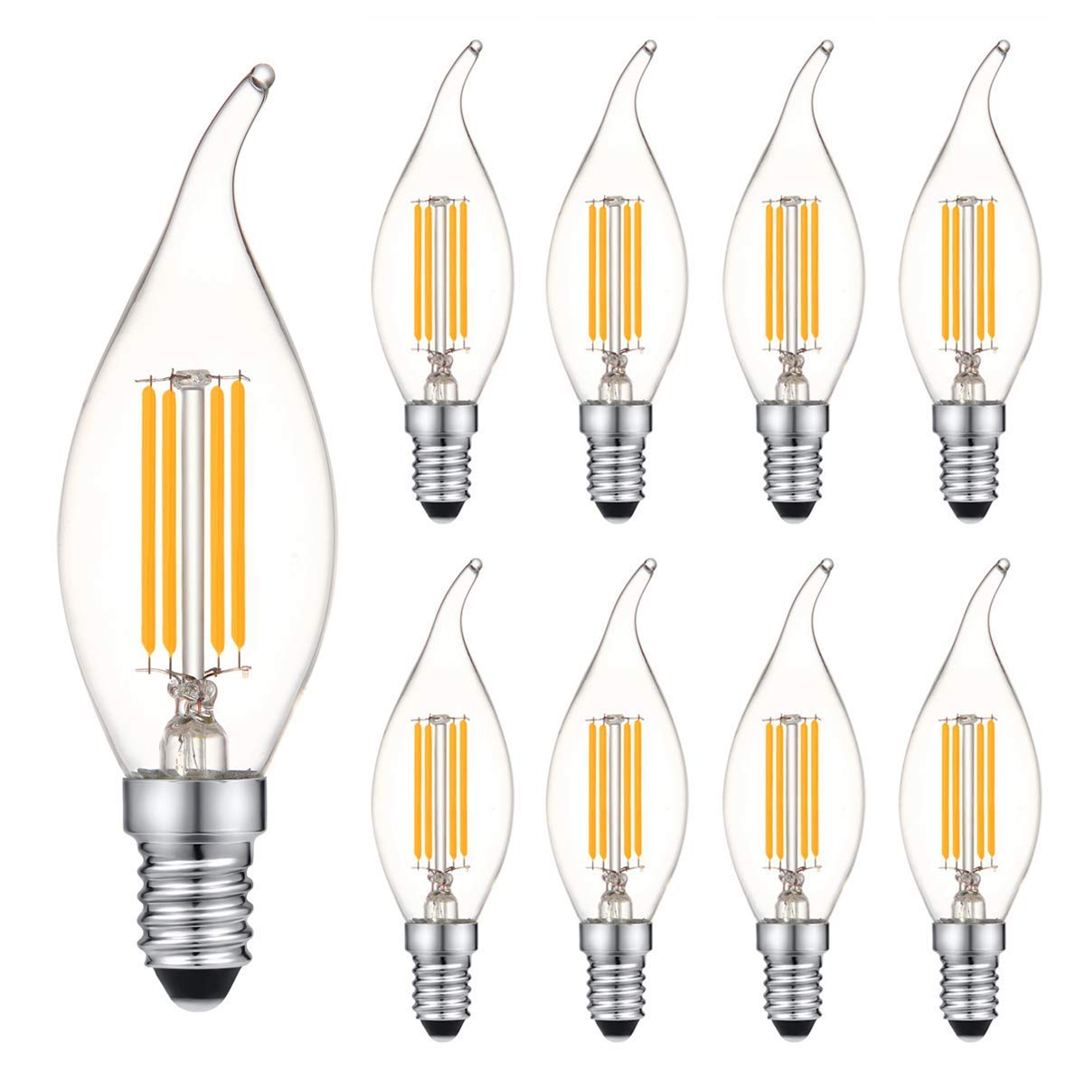 4W E14 Light Bulbs Clear LED Filament Bulb, Dimmable Small Edison Screw Bulb 2700K Warm White Filament Light Bulb,40W Incandescent Bulb Equivalent,8 Pack