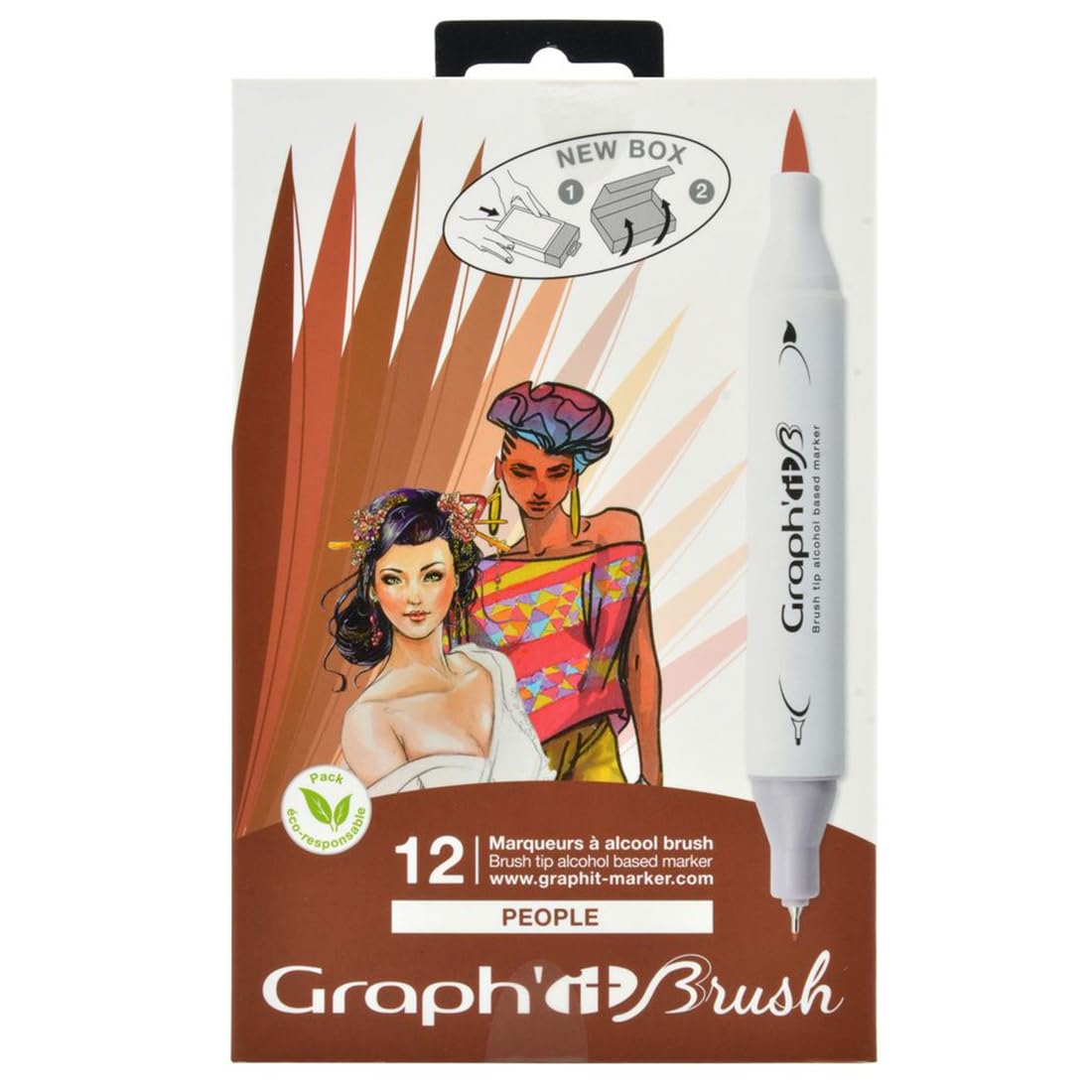 GRAPH'IT Brush Marker Set of 12 Double Tip Alcohol Markers for Drawing and Illustration, Extra Fine Tip and Brush - Set People