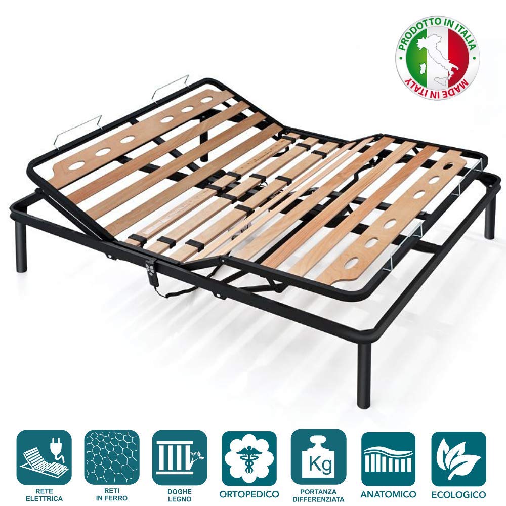 Rete Ortopedica Matrimoniale 160x200 Cm In Legno Di Faggio - Base Letto Con 8 Doghe - Struttura Rinforzata E Gambe Smontabili - Made In Italy - Foto 6