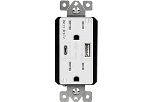 TOPGREENER 5.8A Ultra-High-Speed USB Type C/A Wall Outlet Charger, 15A Duplex Tamper-Resistant Receptacle Plug, Charging Power Outlet with USB Ports, Electrical USB Socket, UL Listed, TU21558AC, White