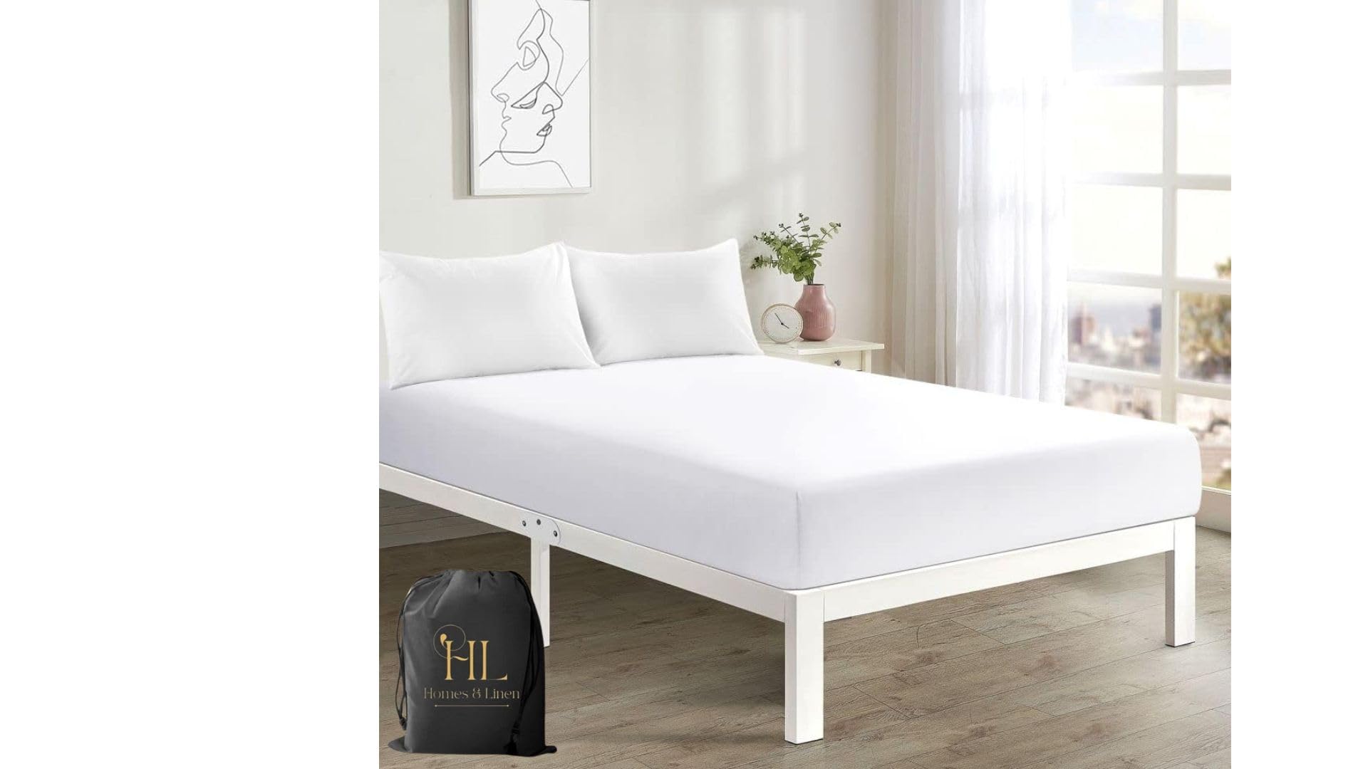 HOMES-LINEN Extra Deep 16" 40CM Fitted Sheet Polycotton Easy Care Percale Soft Breathable Durable Bed Sheet (White, Double)