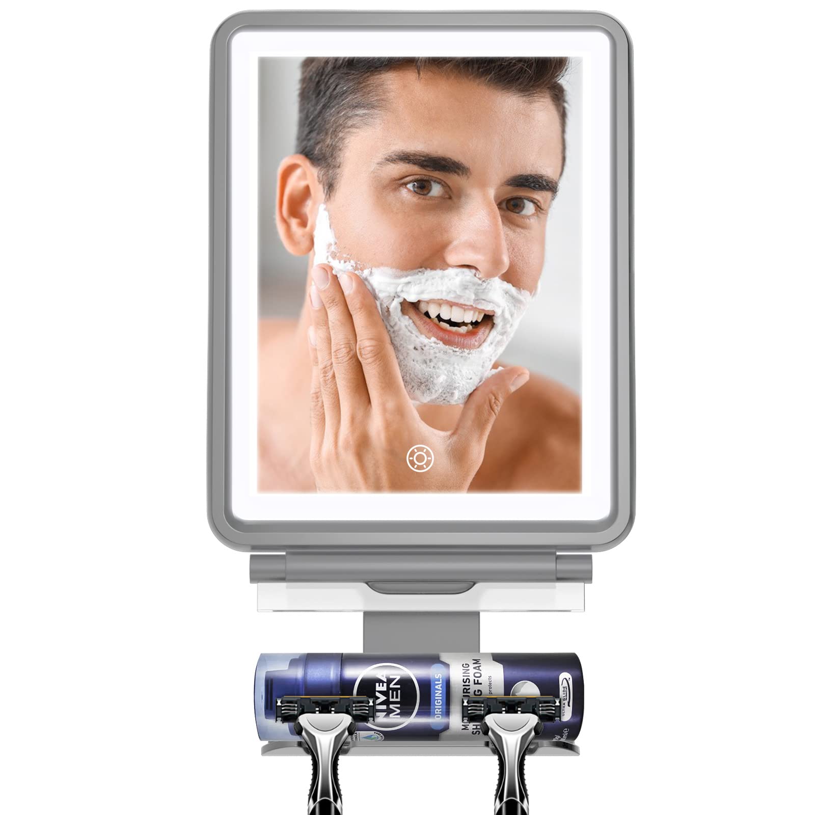 Photo 1 of Shower Mirror, 6.2" W x 8" H, Fogless for Shaving with Squeegee to Keep Clean or Remove Foggy Mess, Two Mounting Solution, Dimmable Lighting (3 Color Setting) Shower Mirror Fogless for Shaving