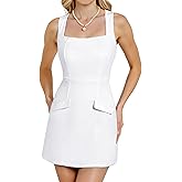 YOGINGO Women's Bodycon Corset Mini A Line Dresses,Sleeveless Square Neck Party Short Dress with Decorative Pockets