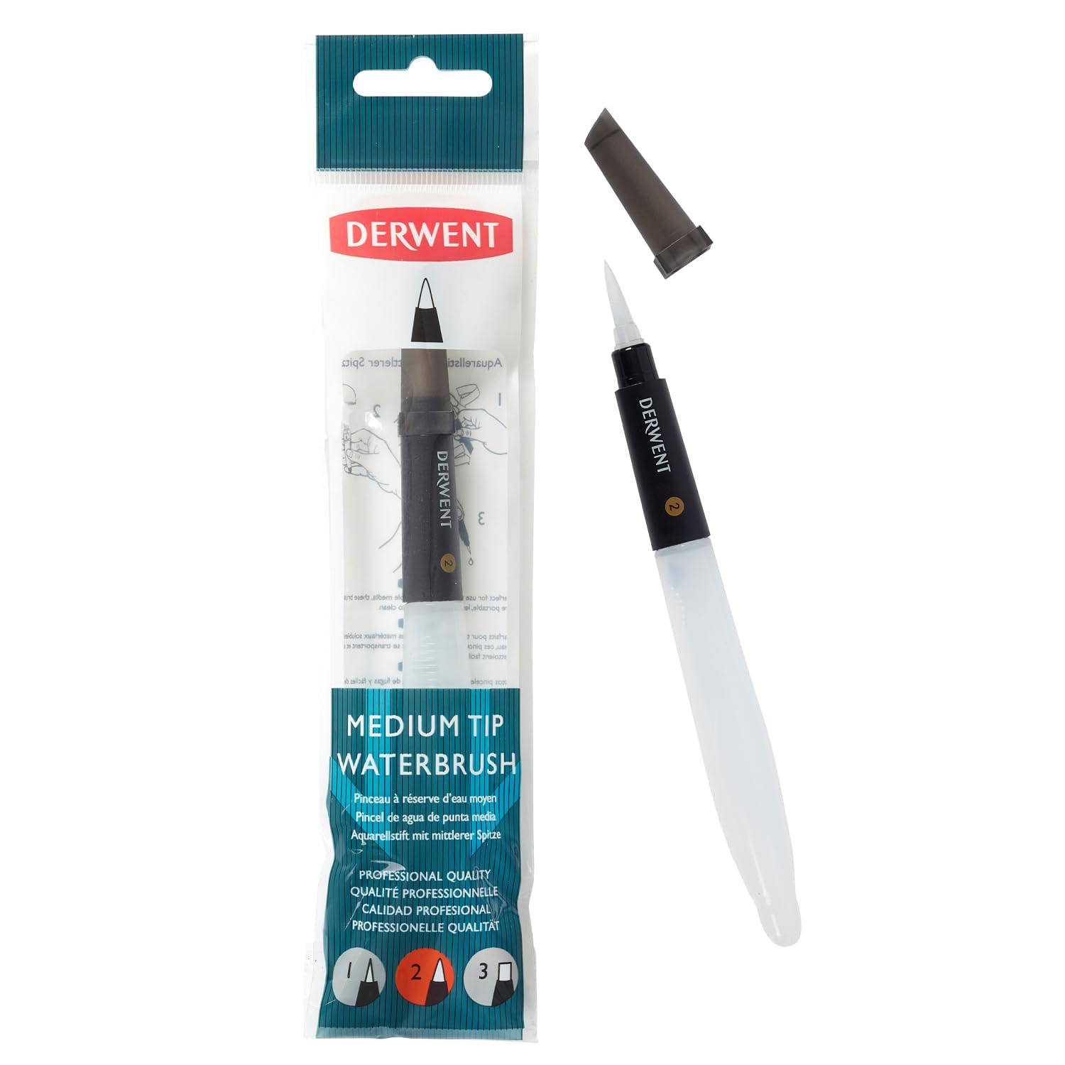 Derwent Waterbrush for Watercolour Painting, Medium Tip, Professional Quality, 2301760