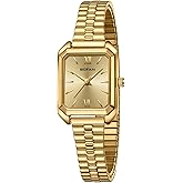 BOFAN Square Small Gold Watches for Women Easy Read Ladies Quartz Wrist Watch with Stainless Steel Expansion Band,Water Resistant.