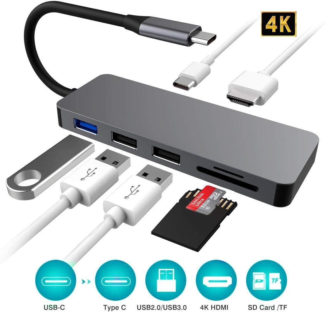USB C Hub, Type C Hub Adapter,4K HDMI Adapter,3 USB Ports, SD/TF Card Reader,Power Delivery,7 in 1 Hub Compatible with MacBook/MacBook Pro 2017/2018 and more