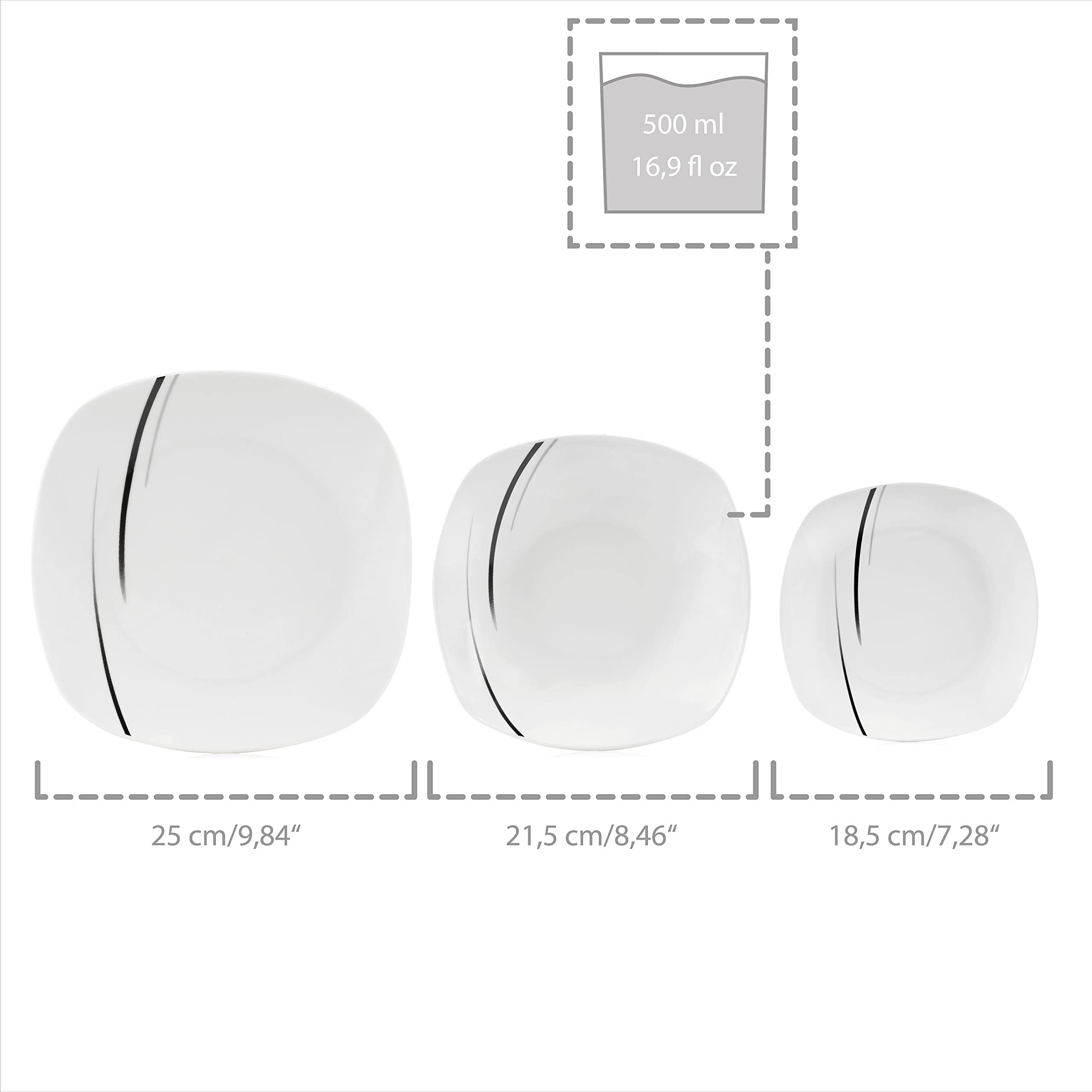 SÄNGER | Kombiservice Bilgola Black Lines 24 teilig, Porzellan Schüsseln & Geschirr Set 6 Personen, Tafelservice, Tiefe Teller, Essteller - spülmaschinenfest mikrowellenfest | PREMIUM COLLECTION 2