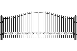 Simpol Home Driveway Gate,Dual Swing Driveway Gates,Floral Pattern Design Metal Security Outdoor Gates for Yard (Black, 18 x 7 Feet)