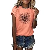 Cicy Bell Women's T Shirts Short Sleeve Tees Sunflower Graphic Loose Summer Tops