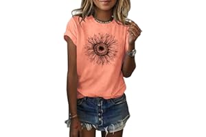 Cicy Bell Women's T Shirts Short Sleeve Tees Sunflower Graphic Loose Summer Tops