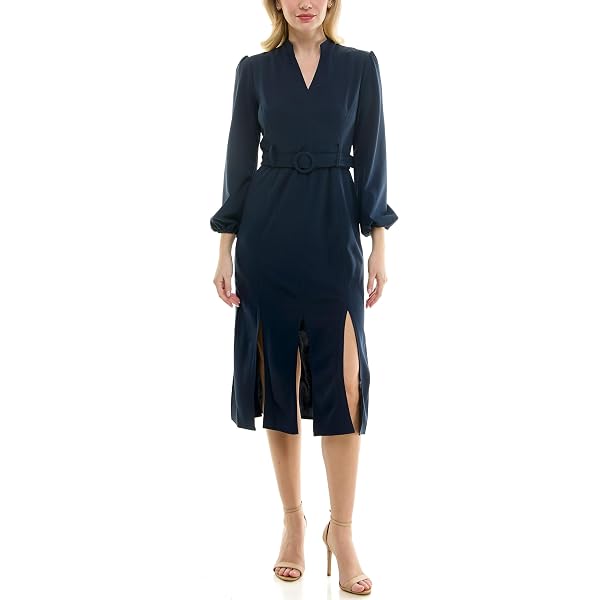 MAISON TARA WOMEN’S LONG SLEEVE V-NECK BELTED CAR...