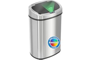 iTouchless 13 Gallon Sensor Kitchen Trash Can with Lid and Odor Filter, Stainless Steel Oval Automatic Trashcan for Home Office Bedroom Living Room Garage Large Capacity Slim Space-Saving Trash Bin