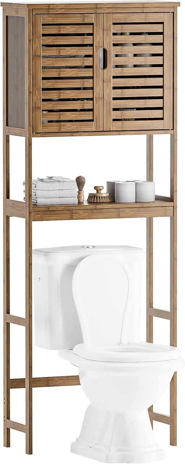 SMIBUY Bamboo Over-The-Toilet Storage Shelf Cabinet Walnut 3-Tier