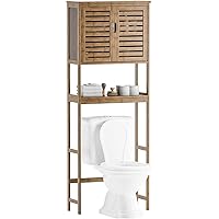 SMIBUY Bathroom Over The Toilet Storage Cabinet, 2 Door Bamboo Cabinet Organizer, Freestanding Space Saver Toilet Rack with A
