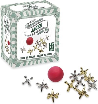 Toyrific Classic Jacks Game Set with Ball and Bag – 9 Jacks, Bag, Portable