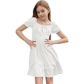 Simplee kids Girls Dresses Off The Shoulder Summer Tween Dress Smocked Ruffle Puff Sleeves Dresses for Girl Kids 4-15 Years