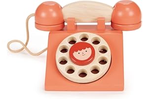Mentari Toys - Ring Ring Telephone - Solid Wood Retro Chorded Dial Phone for Toddlers - Pretend Play Toy Telephone - Boost Communication Skills and Language Development - Age 2+