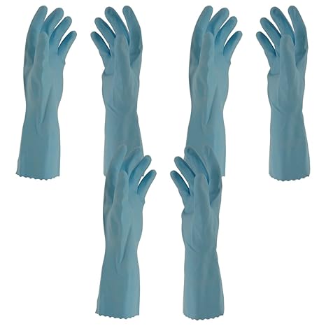 Primeway Rubberex Flocklined Rubber Hand Gloves, Medium, Set of 3 Pairs