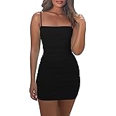 Mizoci Women's Sexy Sleeveless Ruched Spaghetti Strap Bodycon Mini Club Party Dress
