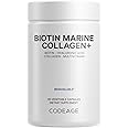 Codeage Biotin Marine Collagen Peptides - Wild-Caught Marine Collagen Types I & III, 10,000 mcg Biotin, Vitamins C & E, Hyaluronic Acid, Amino Acids, Fruit and Herb Blend, Non-GMO - 120 Capsules