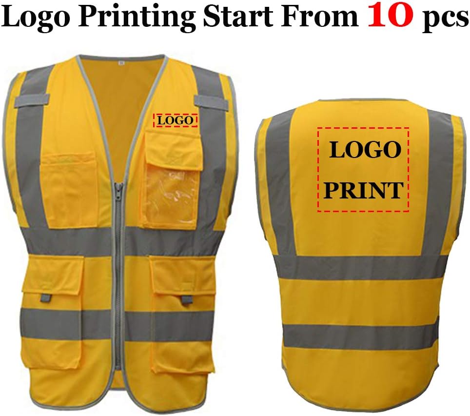 Custom Safety Vest With Logo Printing High Visibility Construction Vest With Reflective Stripes(XXL, Golden)