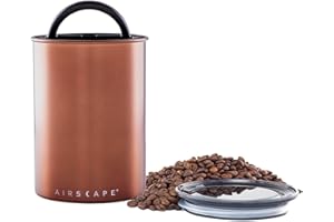 Airscape Stainless Steel Coffee Canister | Food Storage Container | Patented Airtight Lid | Push Out Excess Air Preserve Food