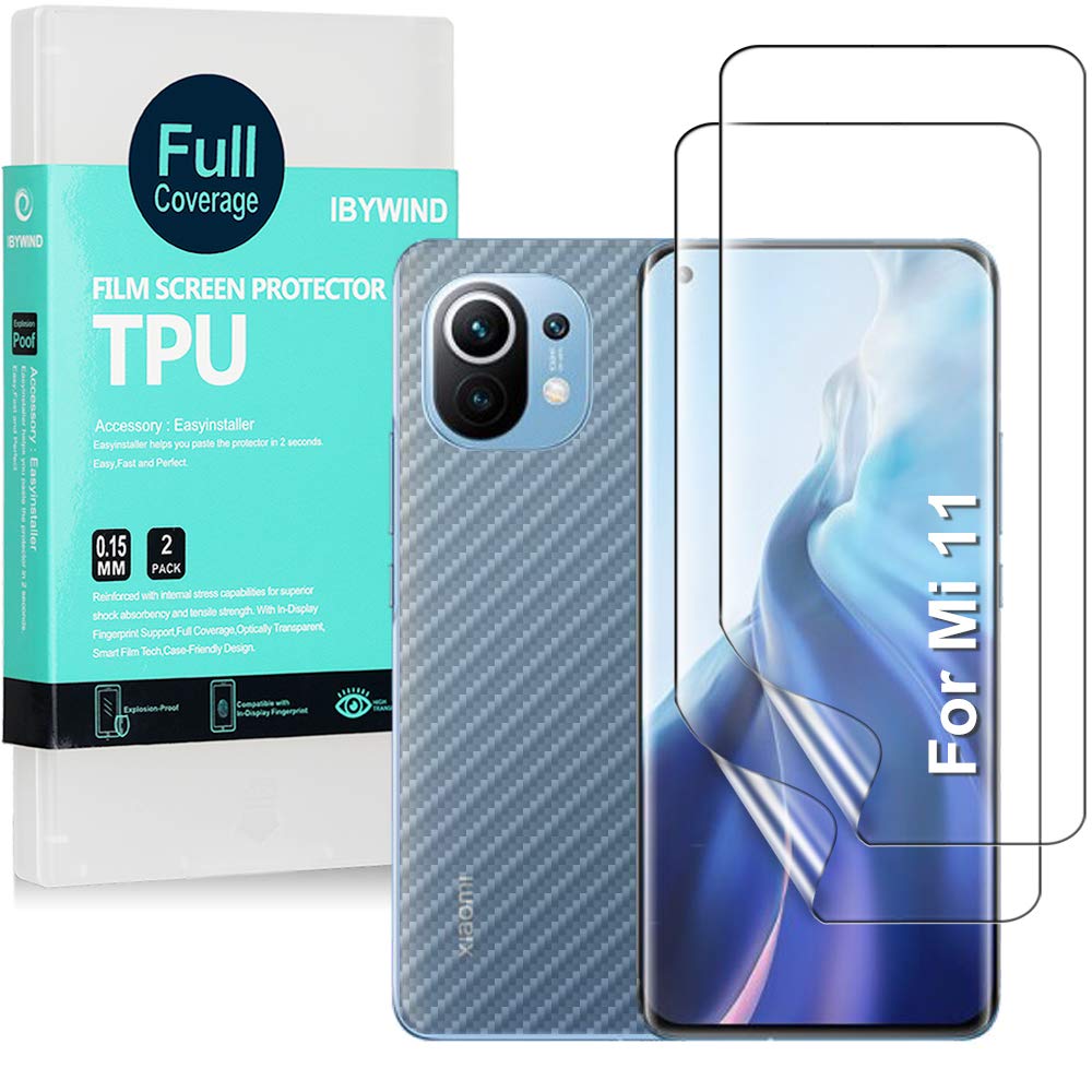Ibywind Screen Protector For Xiaomi Mi11 5G,with 2Pcs Flexible TPU Film,1Pc Camera Lens Protector,1Pc Backing Carbon Fiber Film [Fingerprint Reader,Easy to install] — image 1