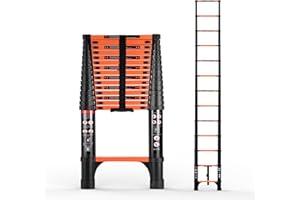 SINMEIRUN 15.5FT Telescoping Ladder, Portable Extension Folding Ladder, Multi-Purpose Compact Ladder for Household or Outdoor Work, 330lbs Max Capacity