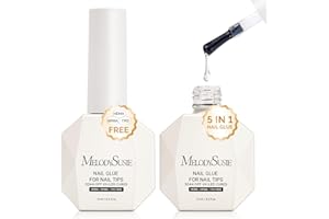 MelodySusie 3Free 5 in 1 Nail Glue Gel for False Nail Tips, NO Hema HPMA TPO, Super Sticky and Strong Adhesion, Rhinestone, Blooming Gel, Base Coat, UV Lamp Curing Needed,2 Pcs 15ml