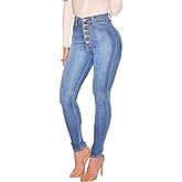 FISCLOSIN Womens High Waist Stretch Jeans 5 Button Push Up Butt Lifting Skinny Colombian Jeans