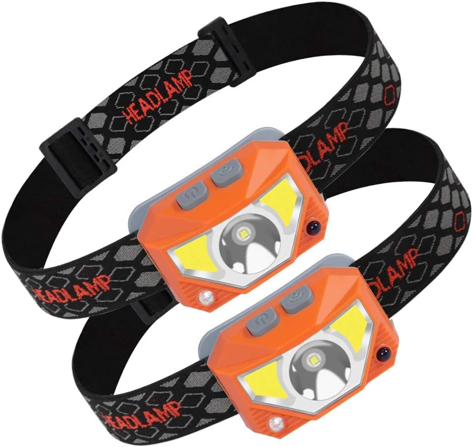 2 Packs Headlamp Flashlight 1000 Lumens USB Rechargeable Headlight, 8 Modes Work Light with Red Light and Motion Sensor, IPX4 Waterproof, Perfect for Camping, Running, Hiking, Fishing & More (Orange) - - 