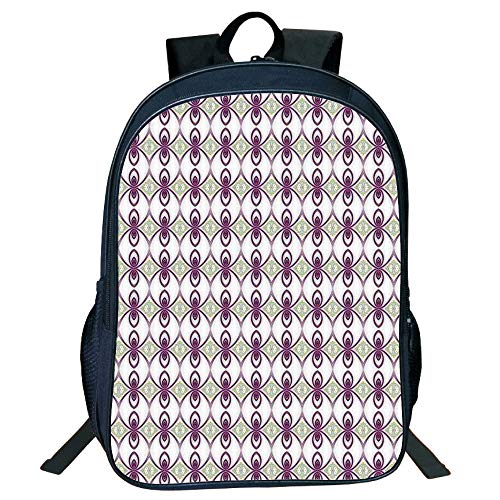 Suitable Primary School Students Black Double-Deck Rucksack,Mauve Decor,Arabesque Eastern Mosaic from Medieval Times Art Kaleidoscopic Quirky Axis Art,Mauve Grey Kids,3D Print Design.15.7" x 11