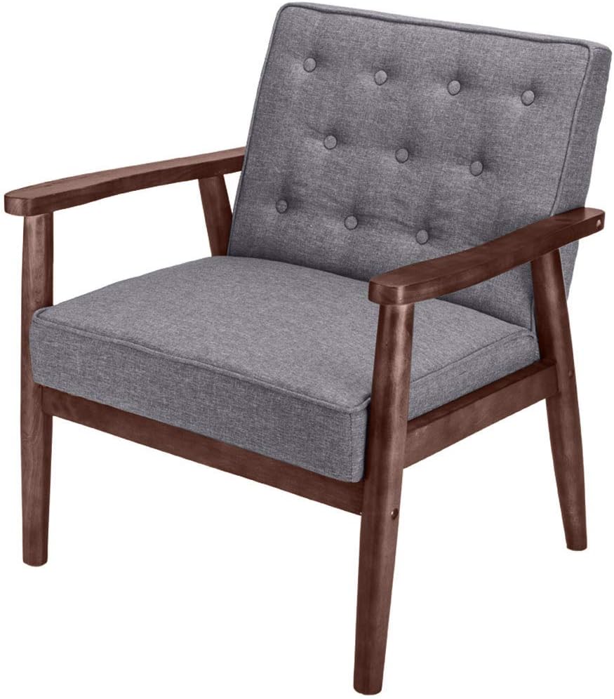 Goujxcy Lounge Chair,Retro Modern Fabric Upholstered Wooden Sofa,Gray