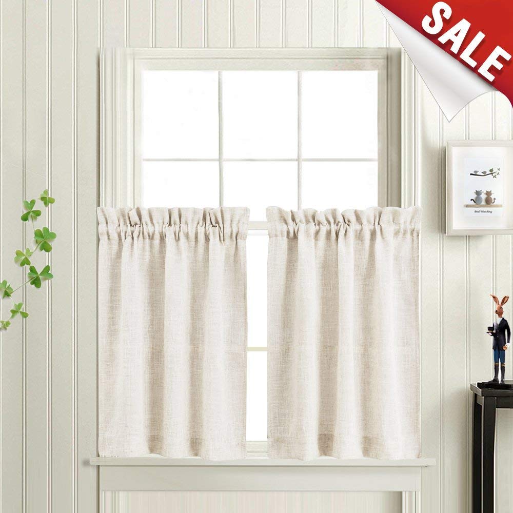 Galleon Linen Textured Kitchen Curtains 36 Inch Tier Curtains