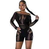 KIZOIEJE Women's Sexy Long Sleeve See Through Hollow Out Sheer Ultra Stretchy Mesh Bodysuit