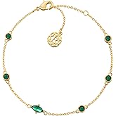 Elegant Birthstone Gold Marquise Crystal Gem Bracelet for Women, Fashion Jewelry, 18k Gold-Plated, 6.5-8inch Adjustable Size