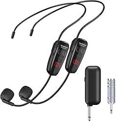 XIAOKOA Wireless Microphone Headset,UHF Dual