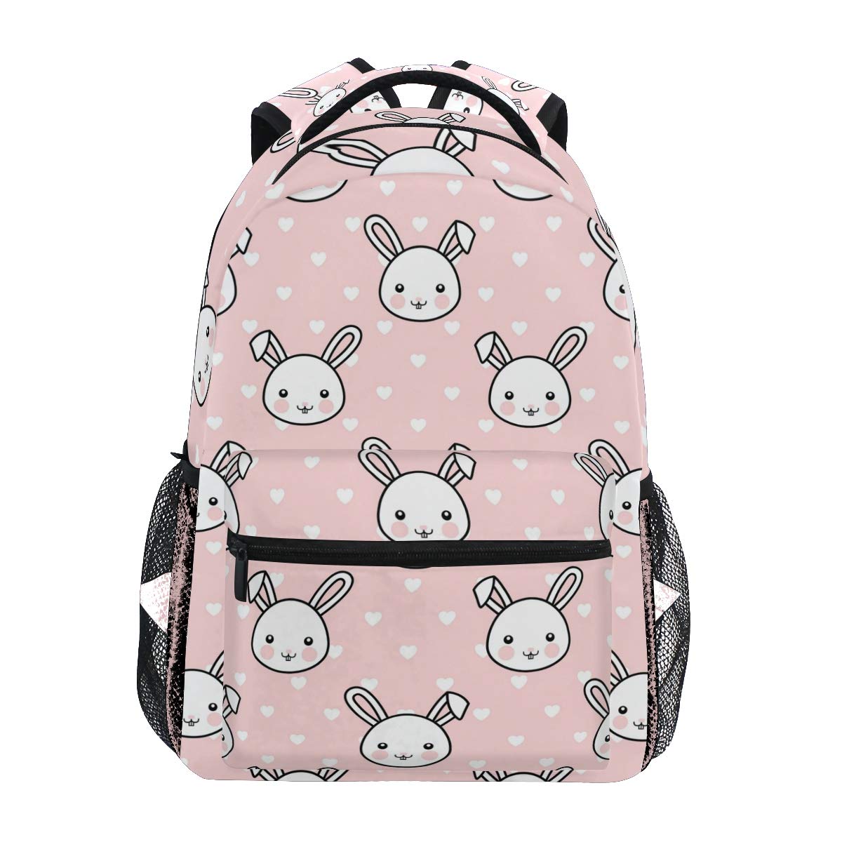 ALAZA Girls Bunny Backpacks for School Pink Cute Rabbit Heart Bookbags for Kids Teen Toddler Fashion Daypack Rucksack Travel Laptop Bag