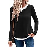 LOLONG Women Fall Long Sleeve Color Block T Shirts 2025 Casual Crew Neck Tops Tees