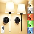 JOFIOS 19.9 inch Battery Operated Wall Sconce Set of 2, Indoor Wireless Rechargeable Wall Lights: Dimmable Detachable Wall Lamp with Remote, 3 Color Temperatures, Wall Sconce for Bedroom Room (Black)