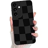 KANGHAR Compatible with Samsung Galaxy S25 Plus Case, Silicone Checkered Cute Pattern, Camera Protection Soft Slim Phone Case for Girls Women -Black