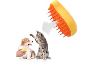 TWELVECHENG Steam brush for cats,Cat brush with steam,Steamy cat brush,Steamy pet brush 4-in-1 Self-Cleaning Grooming Tool, Efficient Massage, Hair Removal, Tangle-Free Care for Dogs,Steam brush(Yellow)