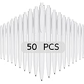 Wiaziert BallPoint Pens, 50 Pack (BLACK Ink),Bulk Pens, White Barrel,Click Pens for Office Home and School, Retractable Ballpoint Pens, Medium Point, 1.00MM (White)
