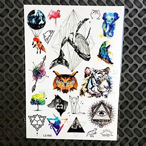 Waterproof Sky Galaxy Temporary Tattoo Geometry Watercolor Deer Lion Triangle Black Body Art ARm Tattoo Sticker Women Men GLZ400[GLZ405]