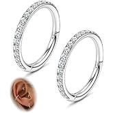 FASACCO 20G 18G 16G Cartilage Hoop Earring 316L Surgical Steel Silver Huggie Hoop Earrings Hypoallergenic Hinged Segment Rings Septum Nose Hoops Daith Conch Helix Tragus Piercing Jewelry 6mm/8mm/10mm