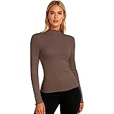 YumiDay Womens Mock Neck Long Sleeve Tops Slim Fit Lettuce Trim Shirt Ribbed Turtleneck Thermal Undershirt